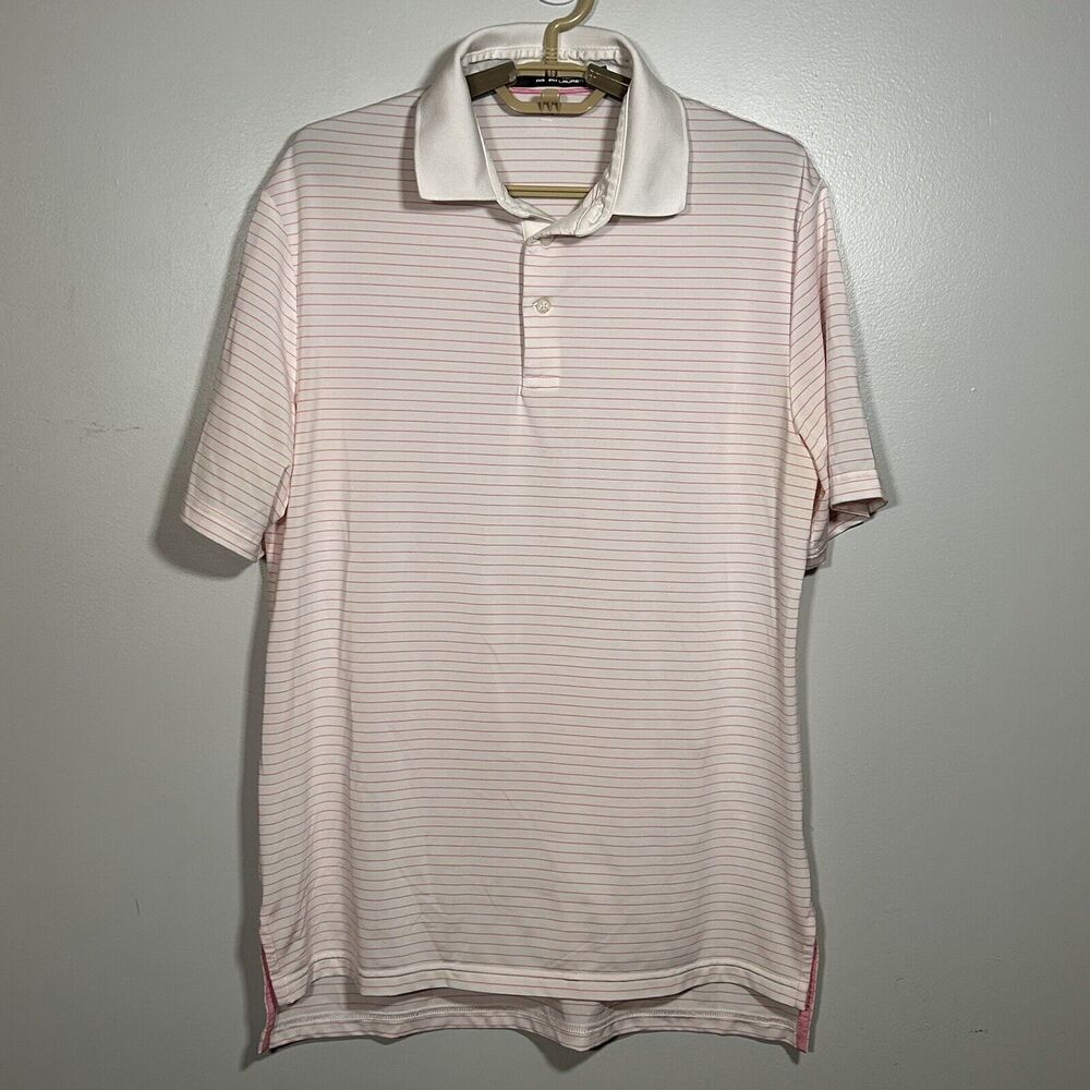 RLX Ralph Lauren Mens Polo Shirt Pink Stripes Golf Performance Activewear